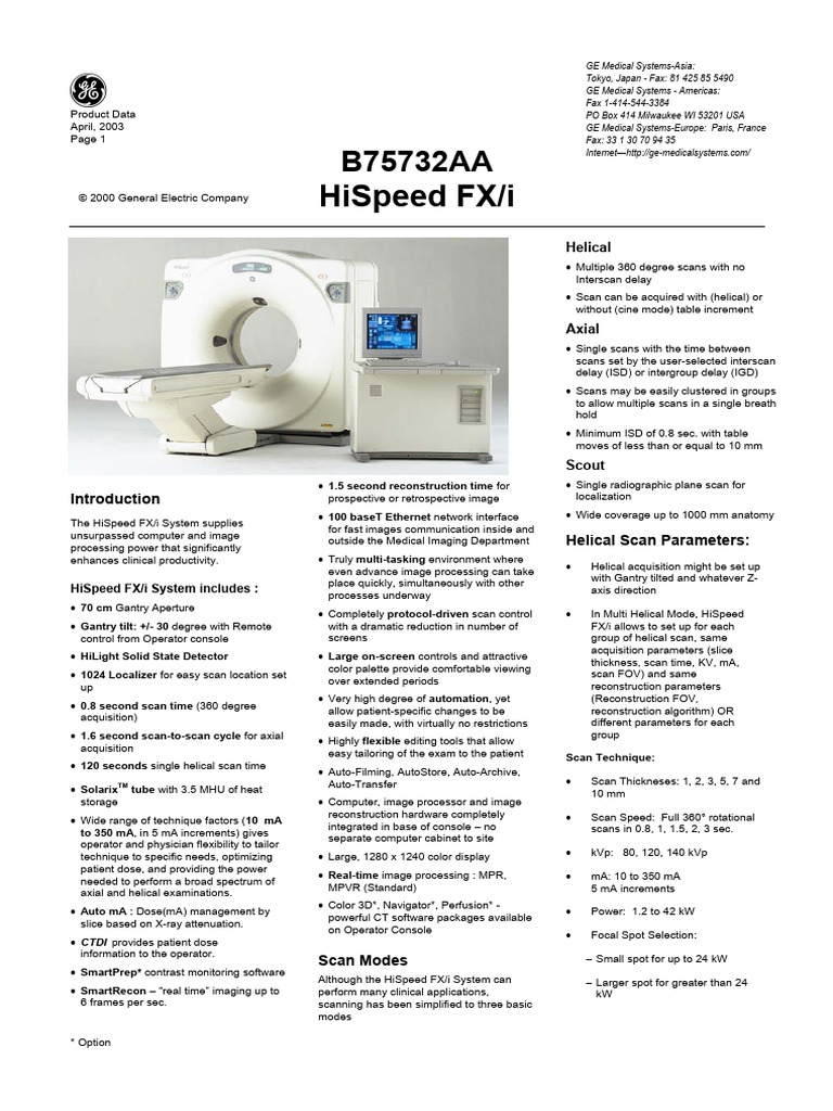 GE HiSpeed FX/i CT Scanner Overview | PDF