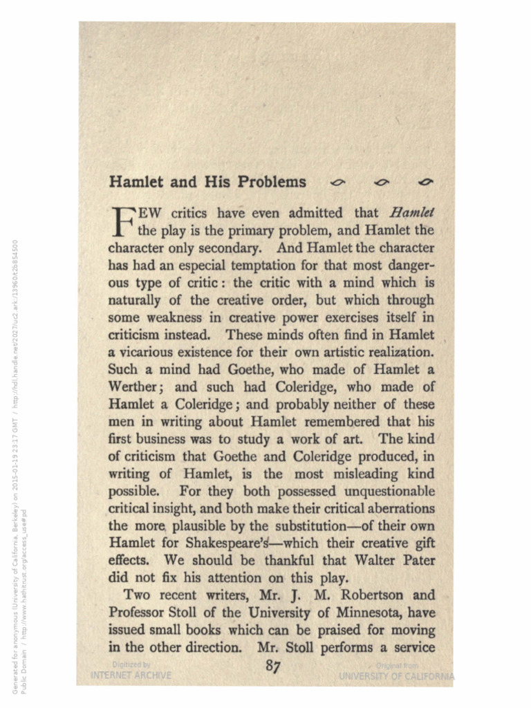 hamlet and his problems essay by t s eliot pdf
