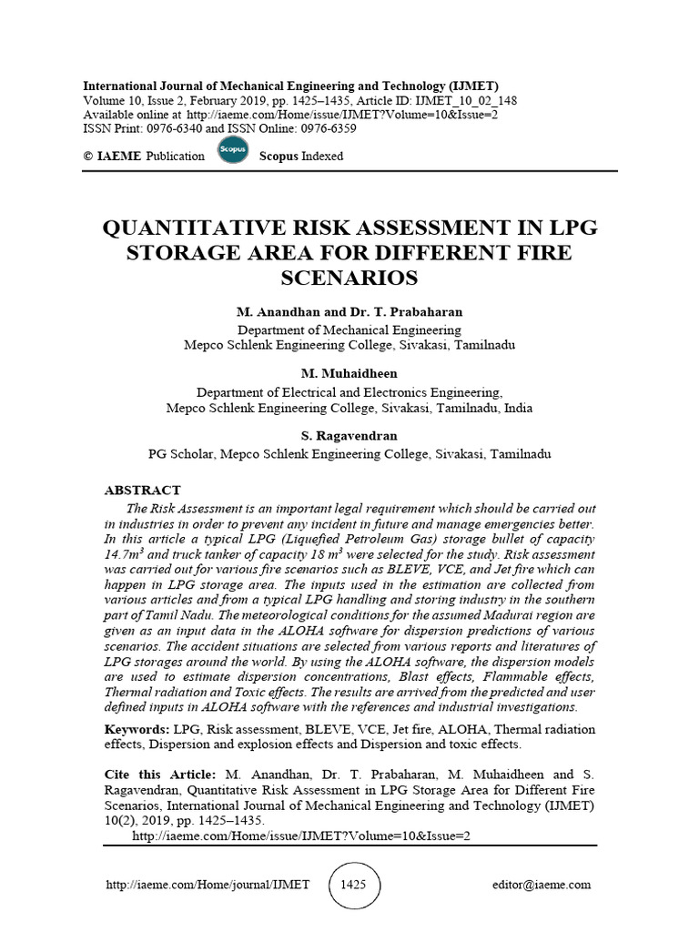 Quantitative Risk Assessment in Lpgstorage Area For Different Fire ...
