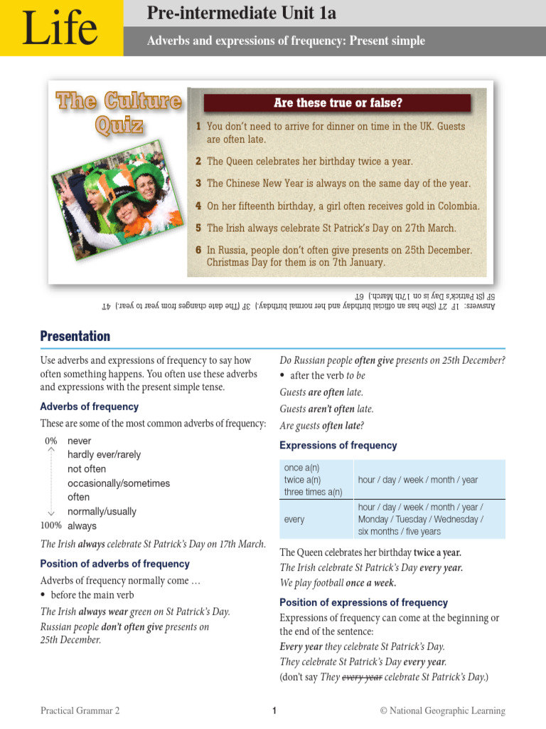 Pre-Int Unit 1a | PDF | Meal | Food And Drink