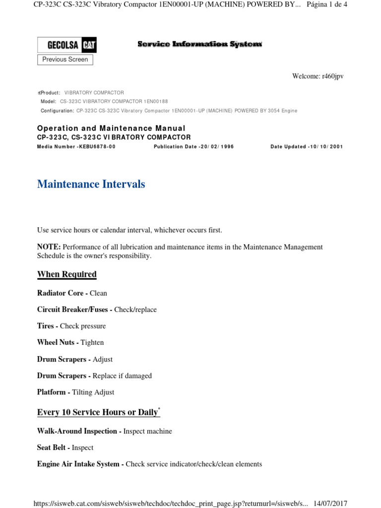 CS 323C Maintenance Intervals PDF Lubricant Bearing (Mechanical)
