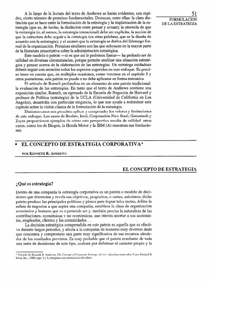 Articulo - El Concepto de Estrategia Corporativa - Kenneth R. Andrews | PDF