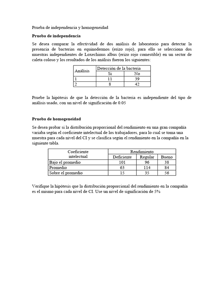 Prueba de Independencia y Homogeneidad | PDF