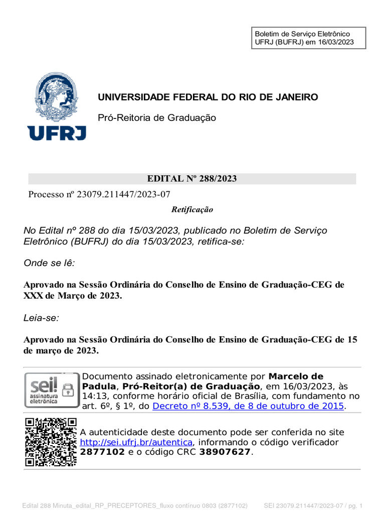 RETIFICAÇÃO 01 DO EDITAL DE CONVOCAÇÃO 003/2023 – Pró-Reitoria de