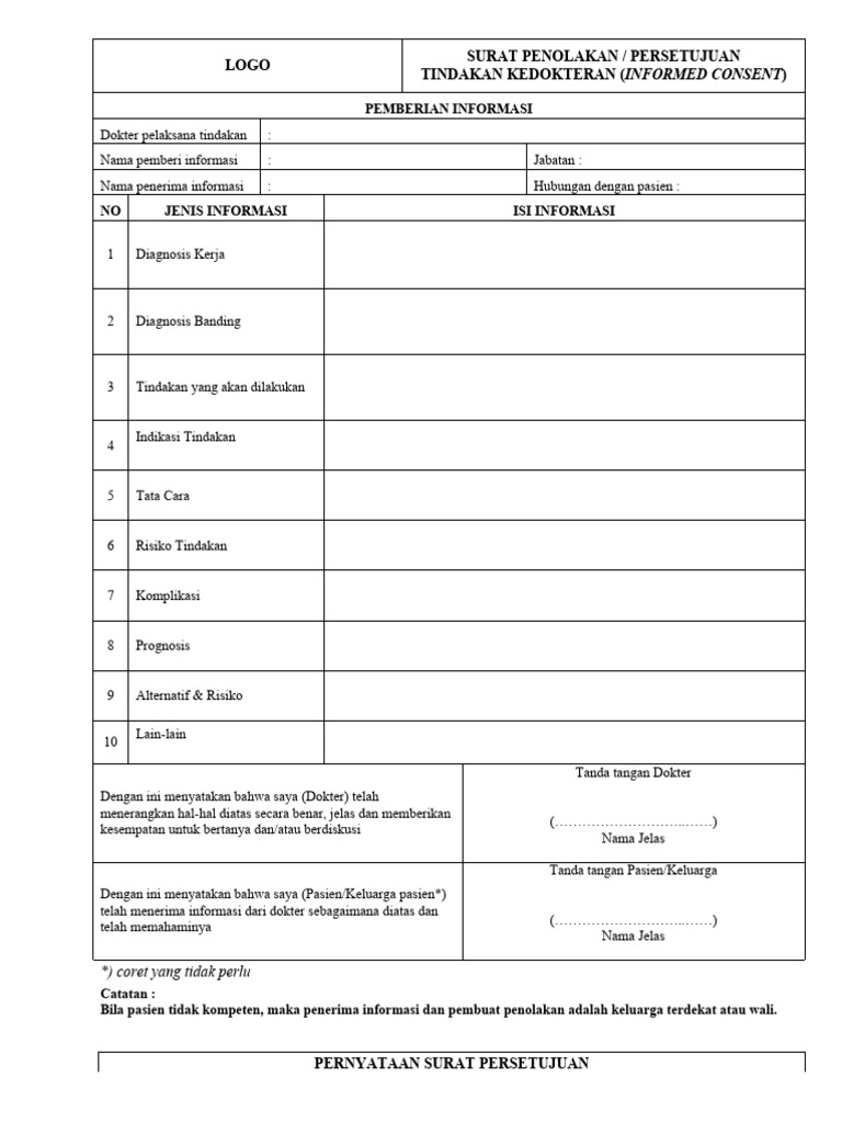 Persetujuan Atau Penolakan Tindakan (Informed Consent) | PDF