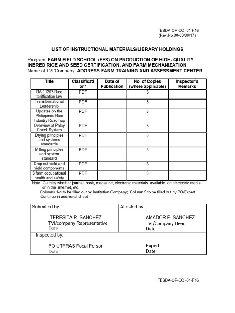 List of Instructional Materials Library Holdings PDF