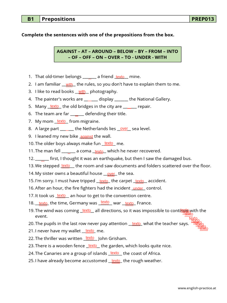 Prepositions Practice Exercises | PDF