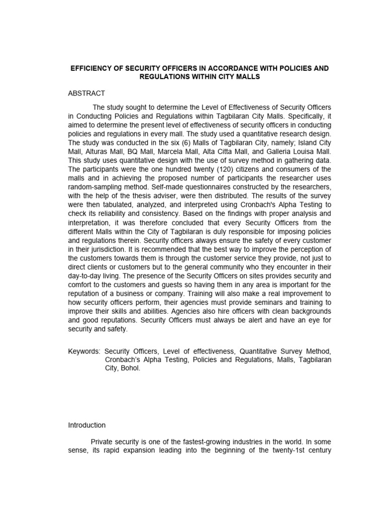 Level of Effectiveness of Security Officers in Policies and Regulations ...