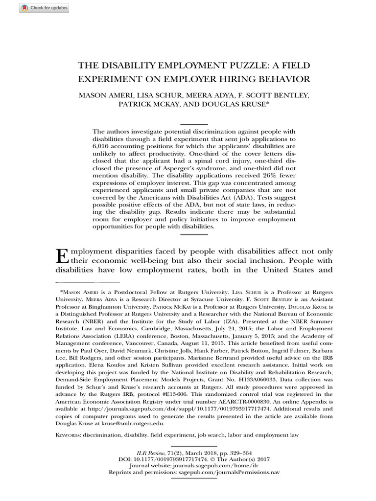 Ameri Et Al 2017 The Disability Employment Puzzle A Field Experiment On