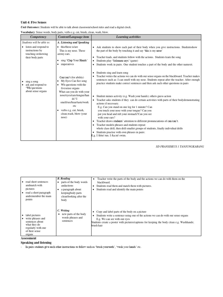 Unit 4 - Five Senses | PDF | Senses | Question
