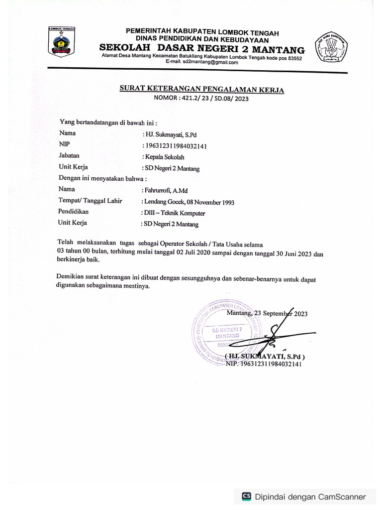 Surat Pengalam Kerja1 | PDF