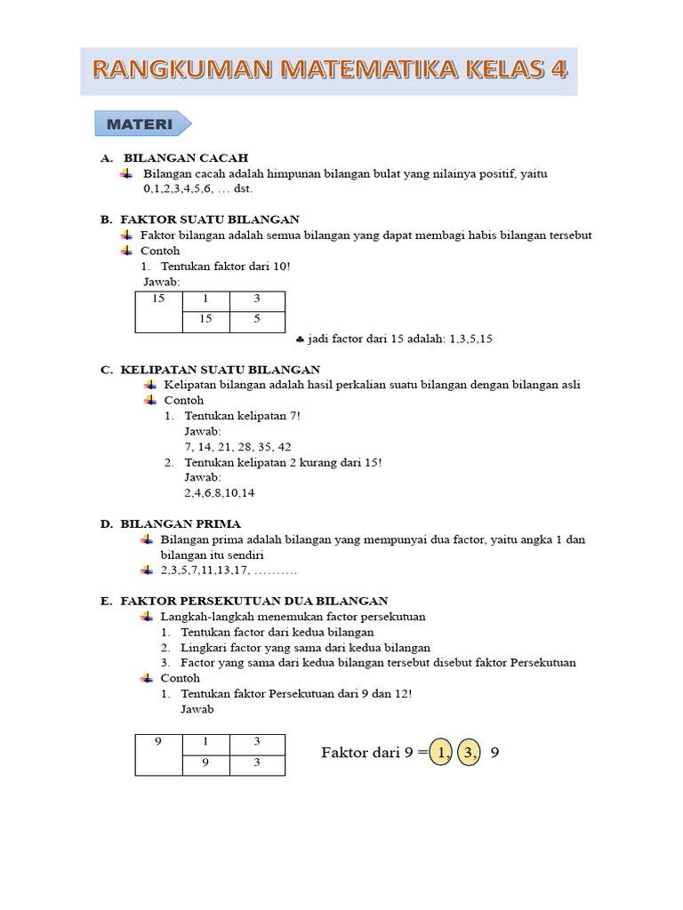 Rangkuman Materi PSTS Matematika Kelas 4 | PDF