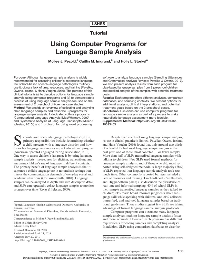 Using computer programs for language sample analysis pdf