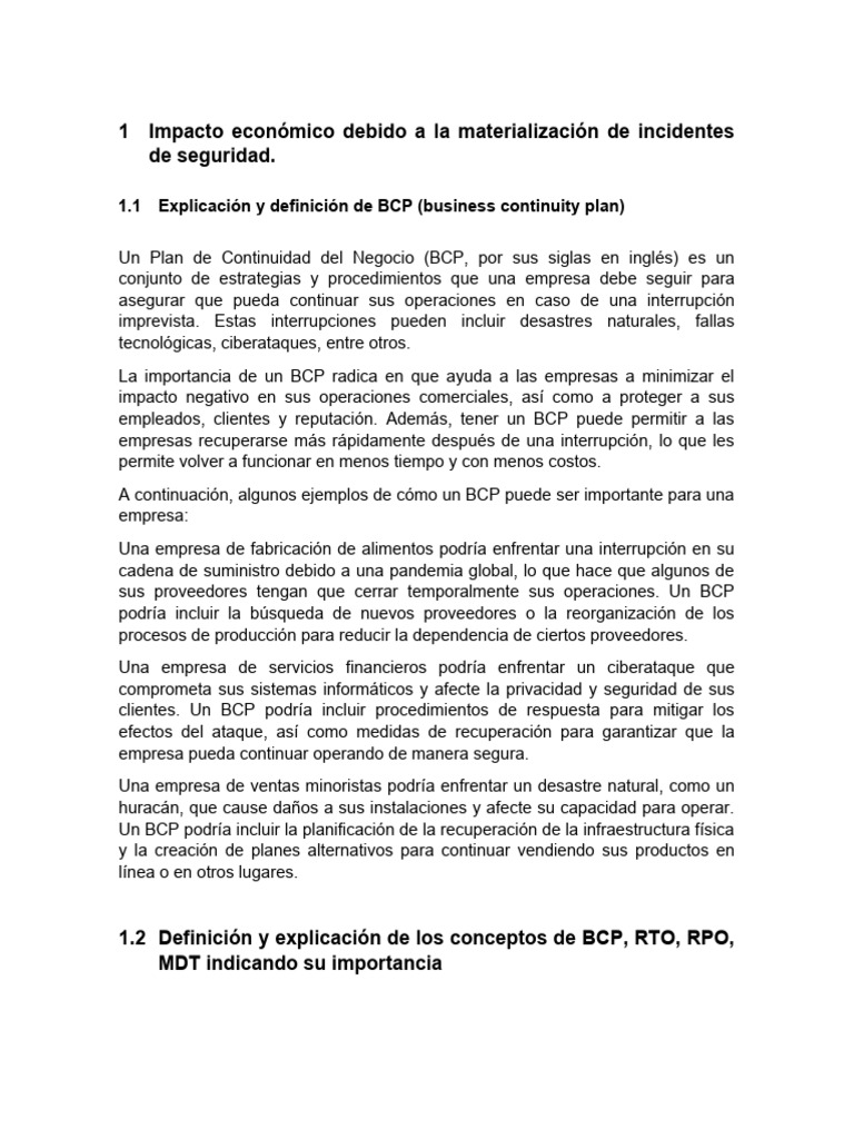 Importancia del BCP en la Recuperación Empresarial | PDF | Negocios ...