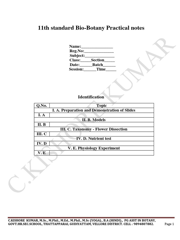 11th Bio-Botany EM Practical Notes | PDF | Science & Mathematics