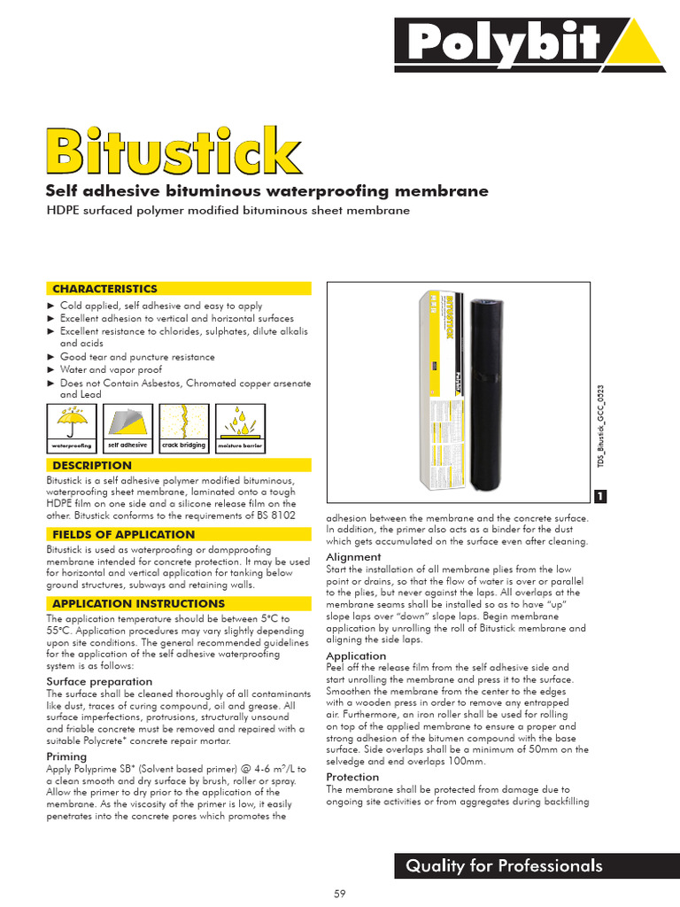 Bitustick Self-Adhesive Waterproofing Membrane | PDF