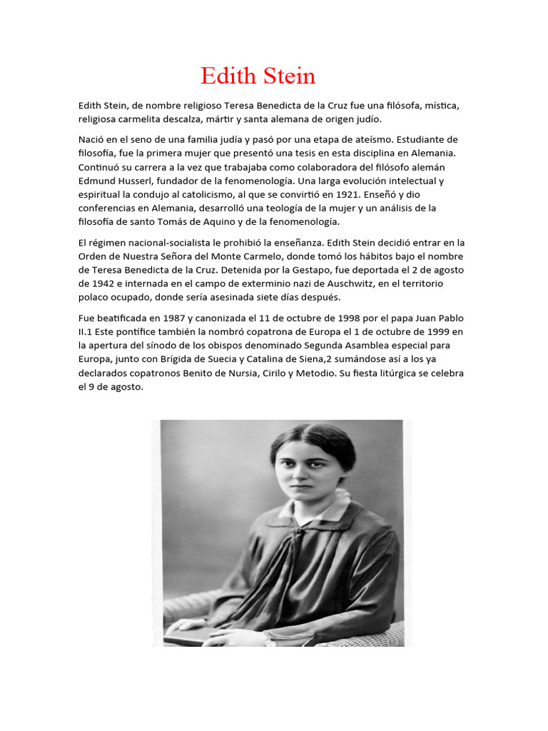 Edith Stein: Filósofa y Santa | PDF | Filosofía
