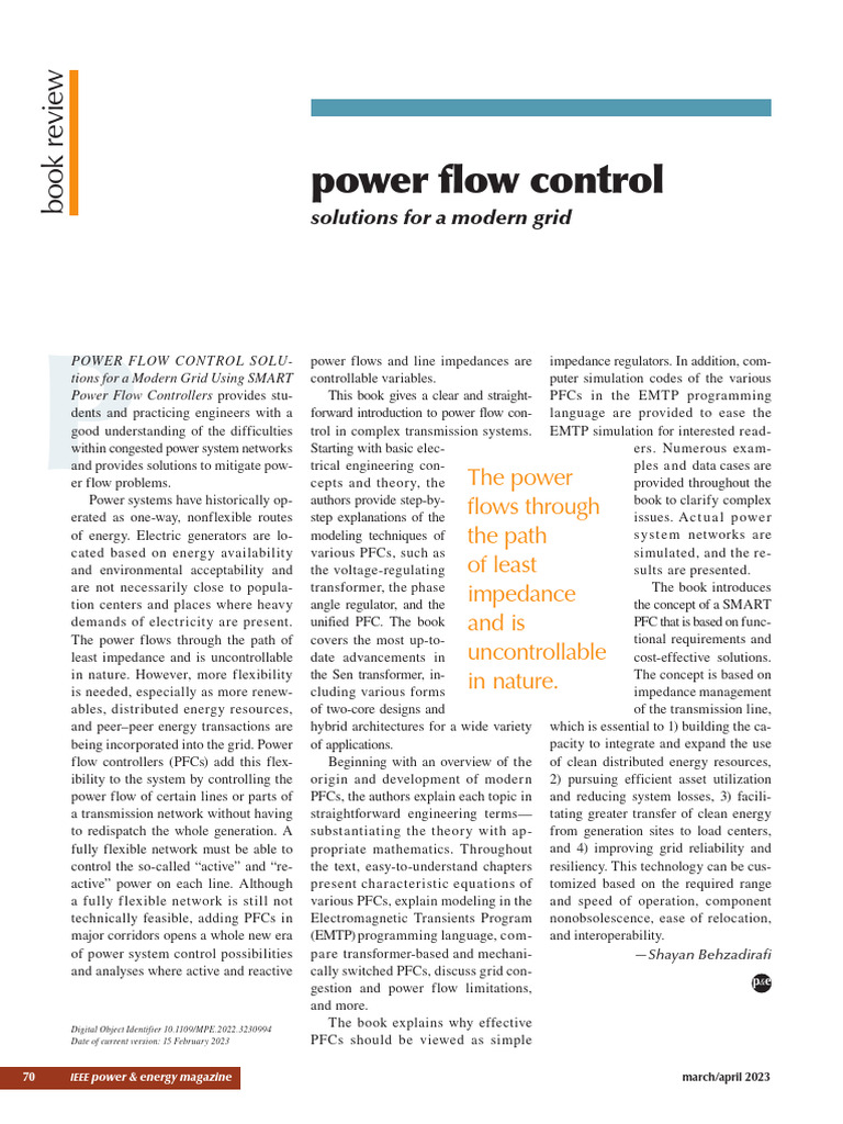 Power Flow Control Solutions For A Modern Grid Book Review | PDF