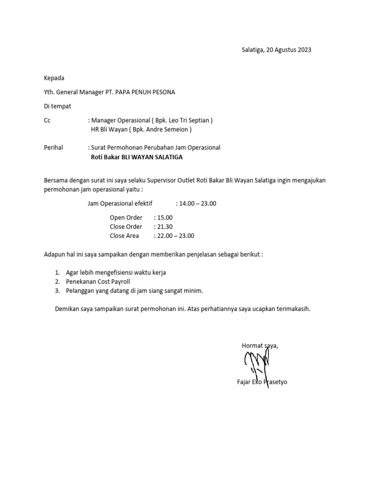 Permohonan Perubahan Jam Operasional PDF