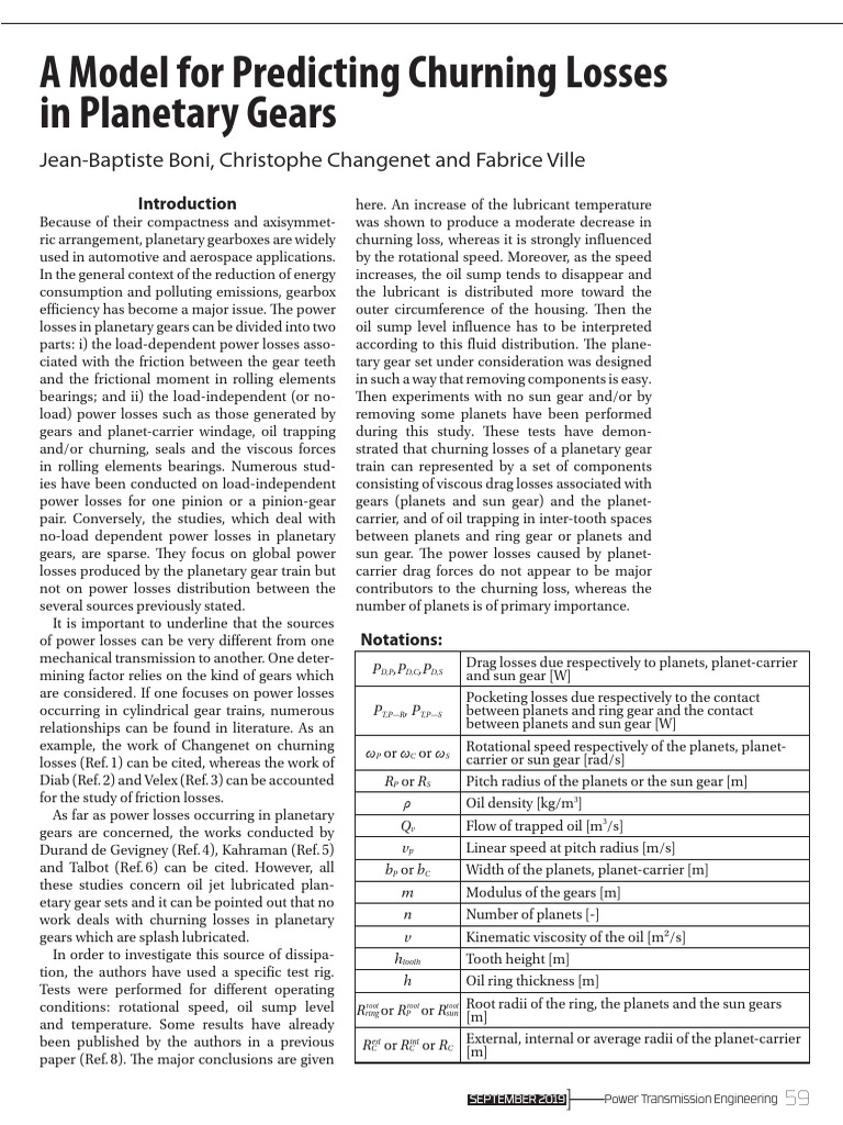 A Model for Predicting Churning Losses in Gear Train PDF