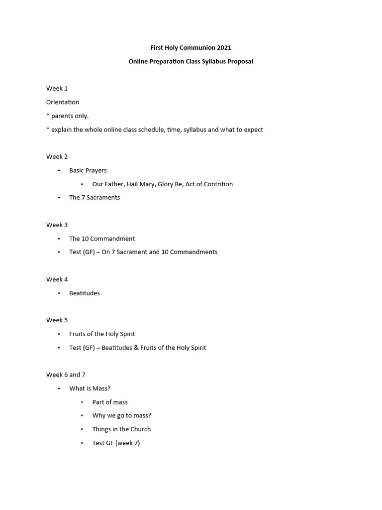 First Holy Communion 2021 Syllabus | PDF