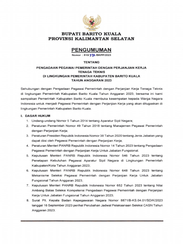 273. Pengumuman Pppk Jf Teknis Formasi 2023 | PDF
