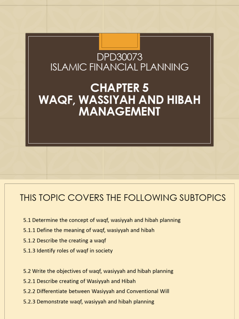 Waqf, Wasiyyah, and Hibah Overview | PDF