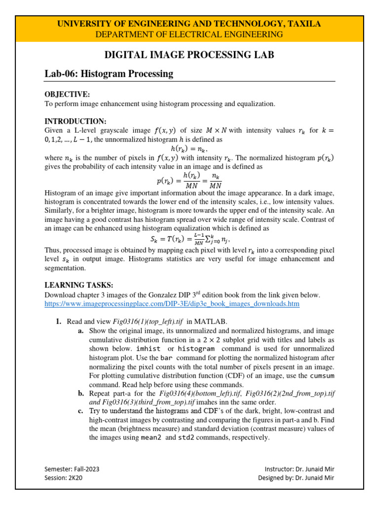 Lab 06 Histogram Processing by Junaid Mir | PDF