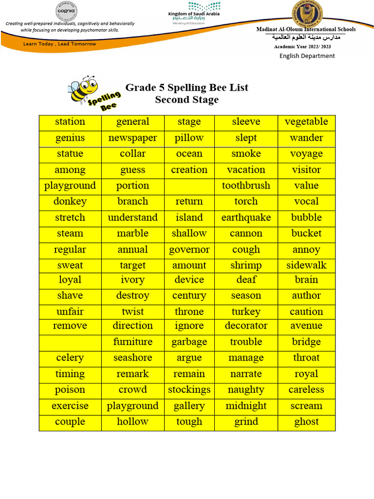 edited2 nd term Spelling Bee List gr 5 PDF