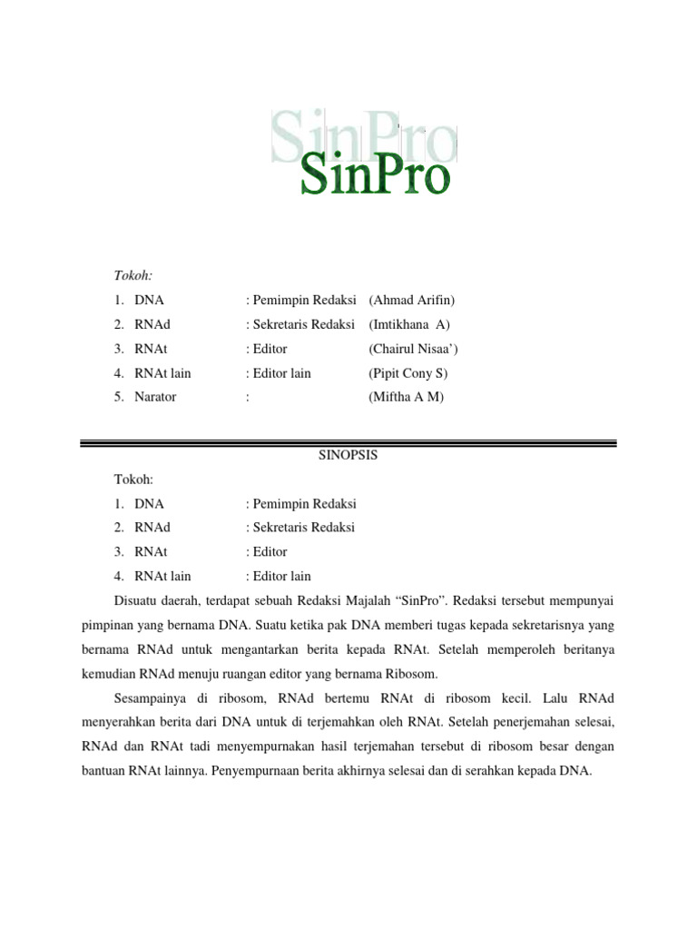 Naskah Drama Sintesis Protein | PDF