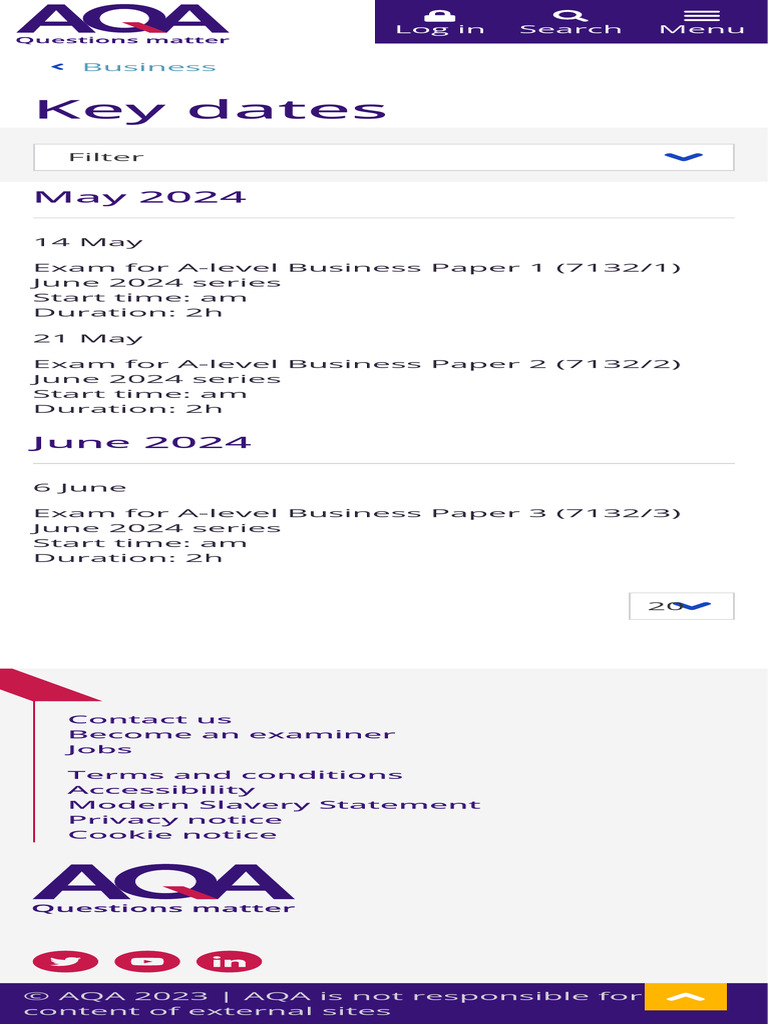 AQA As and ALevel Business Key Dates PDF