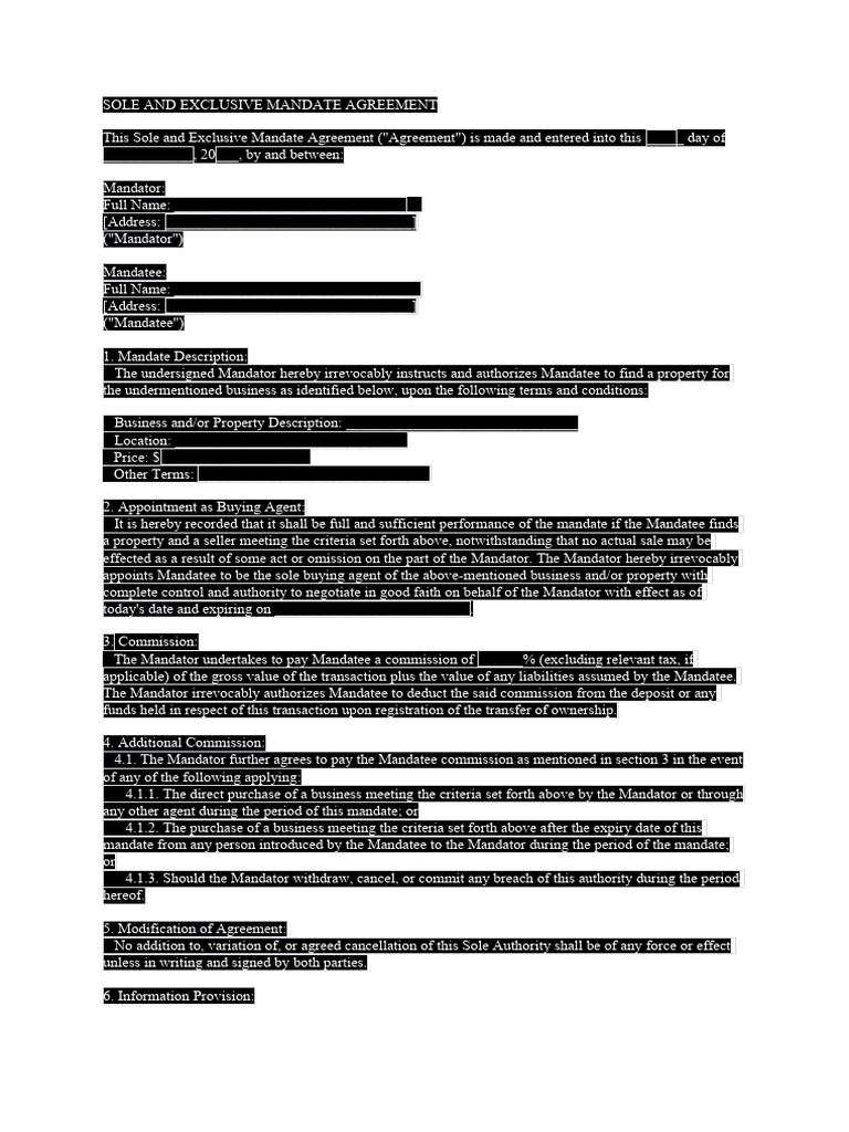 Image 8 for Sole Mandate Agreement Template
