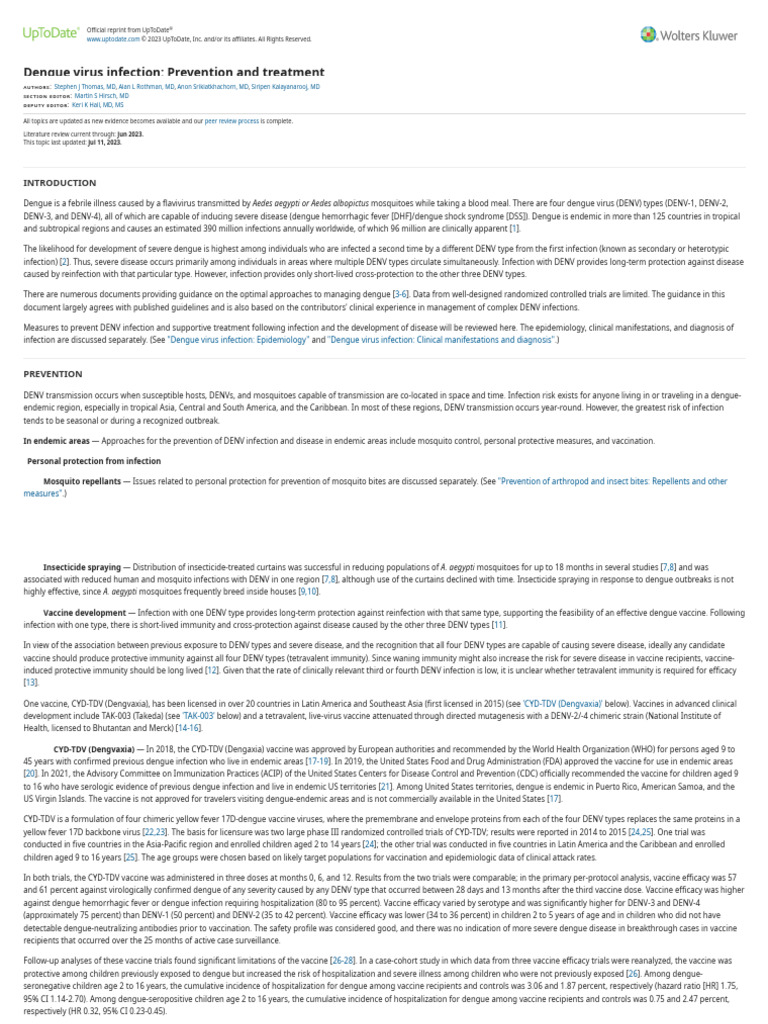 Dengue Virus Infection Prevention and Treatment UpToDate PDF