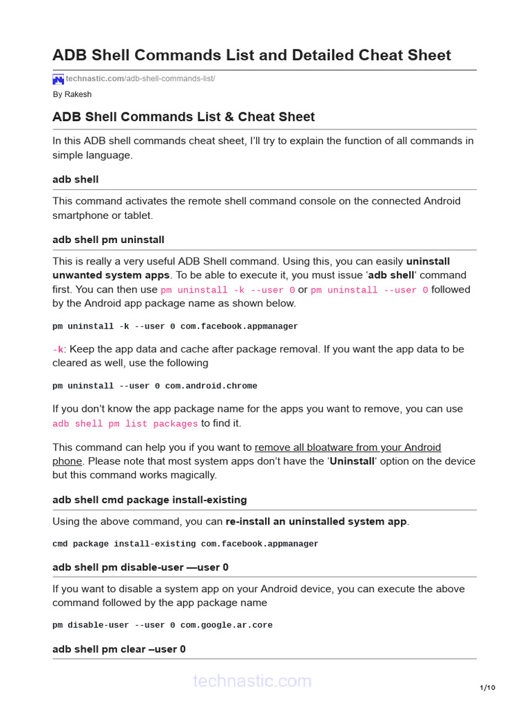 ADB Shell Commands List PDF