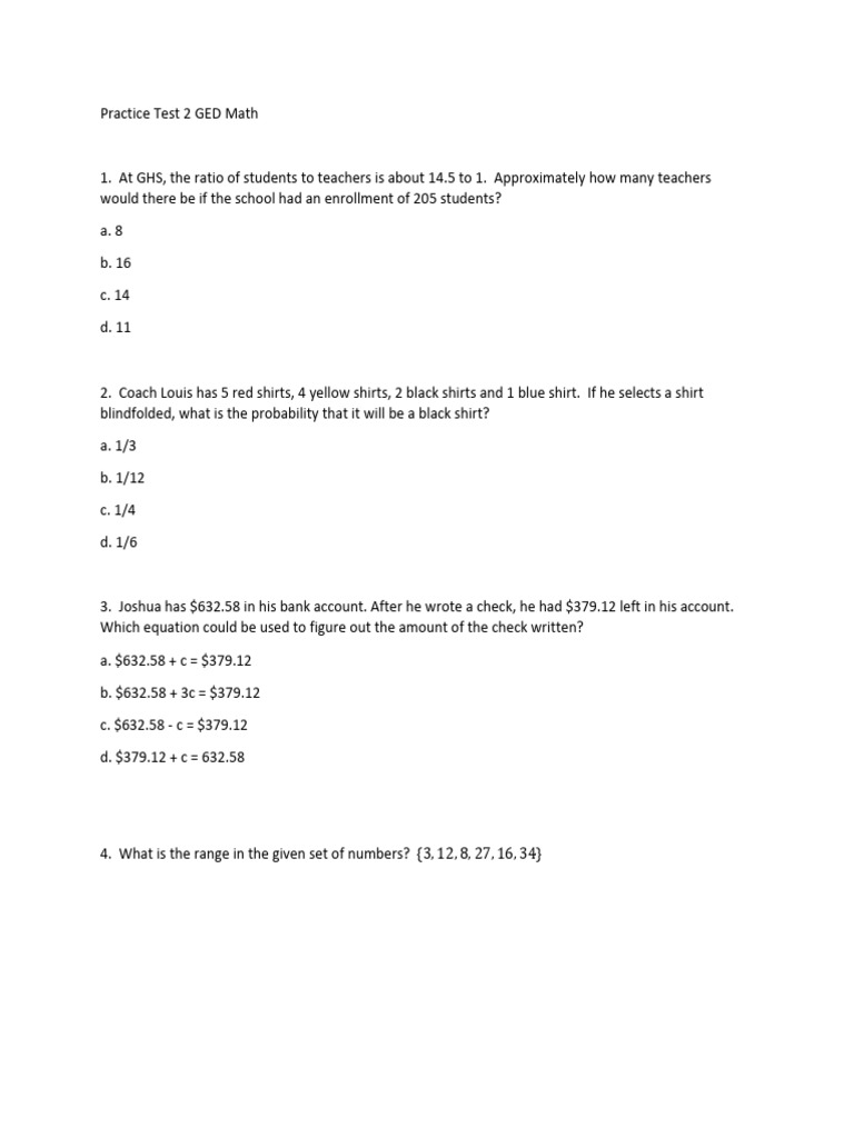 GED Math Practice Test 2 | PDF | Teaching Methods & Materials
