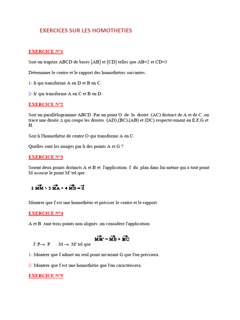 Exercices Sur Les Homotheties | PDF