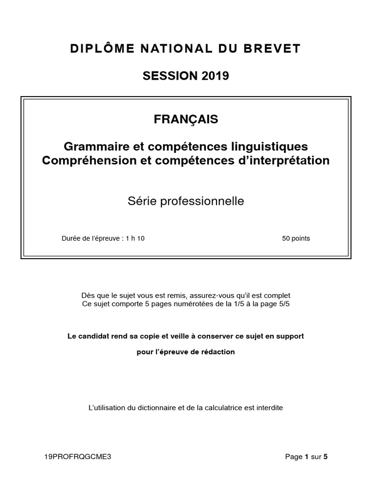 DNB Français Septembre 2019 | PDF