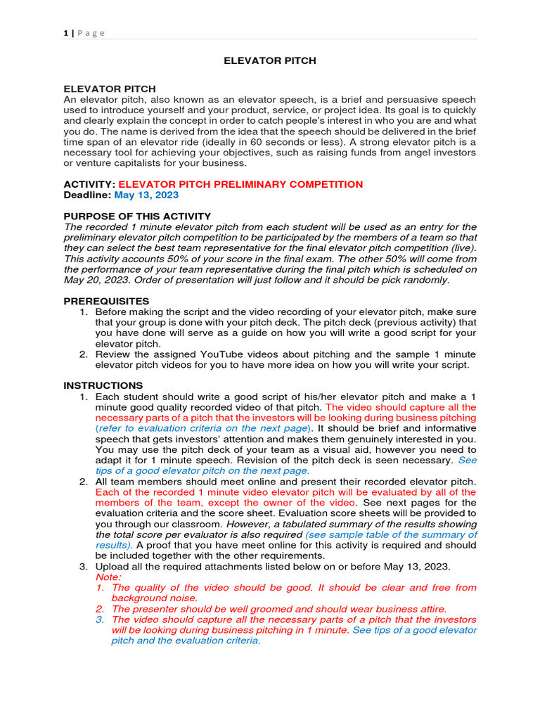 Elevator Pitch Guidelines Pdf