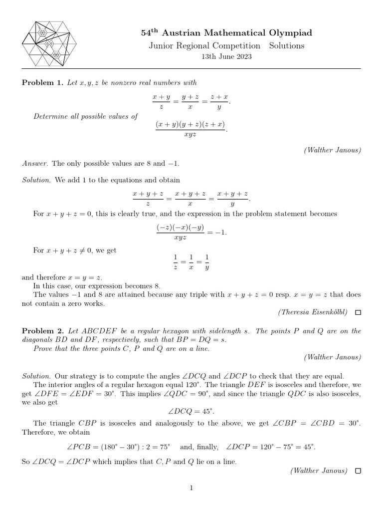 Math Olympiad Solutions | PDF