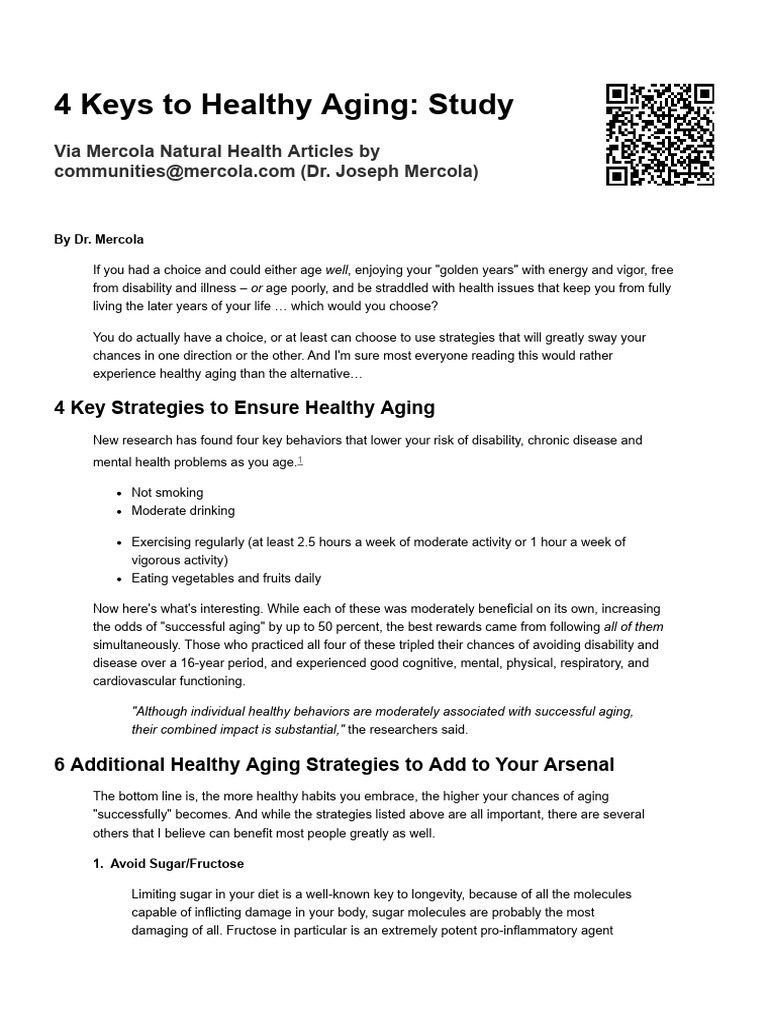 4 Keys to Healthy Aging Tips | PDF | Wellness | Lifestyle