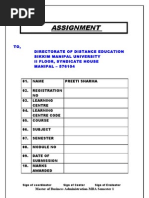 Assignment: TO, Directorate of Distance Education Sikkim Manipal University Ii Floor, Syndicate House MANIPAL - 576104