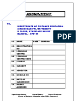 Assignment: TO, Directorate of Distance Education Sikkim Manipal University Ii Floor, Syndicate House MANIPAL - 576104