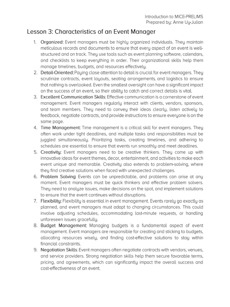 Characteristics of Event Manager PDF