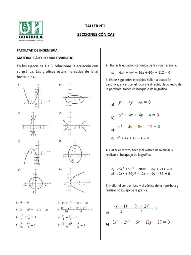 Taller #1 - Secciones Cónicas | PDF