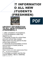 URGENT INFORMATION TO ALL NEW STUDENTS (FRESHMEN) - University of Nigeria Nsukka - 034116