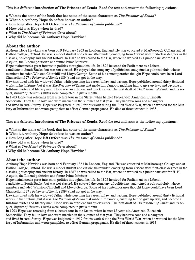 Different introduction of the prisoner of zenda 000 pdf