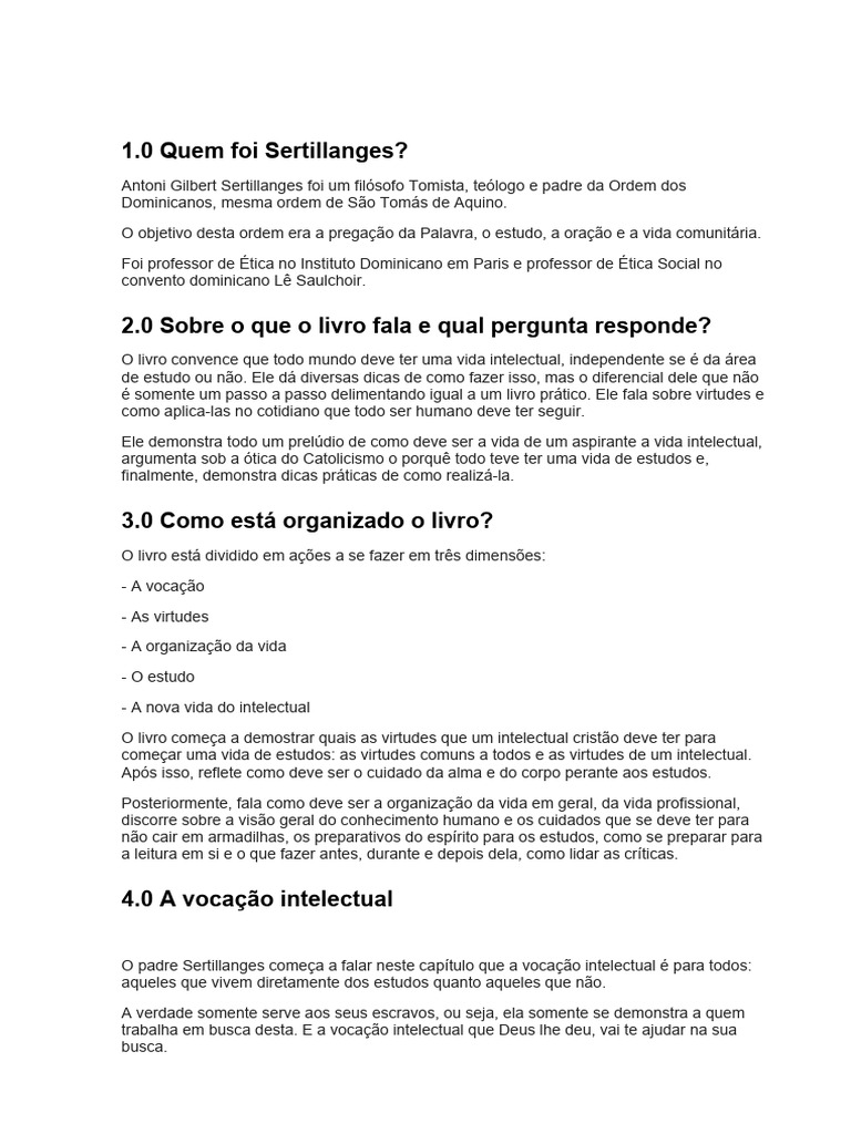 Resumo - A Vida Intelectual - Sertillanges | PDF