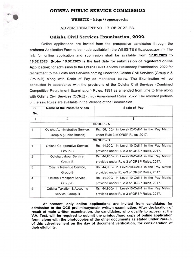 Click Here To Read The OPSC Odisha Civil Services Notification PDF