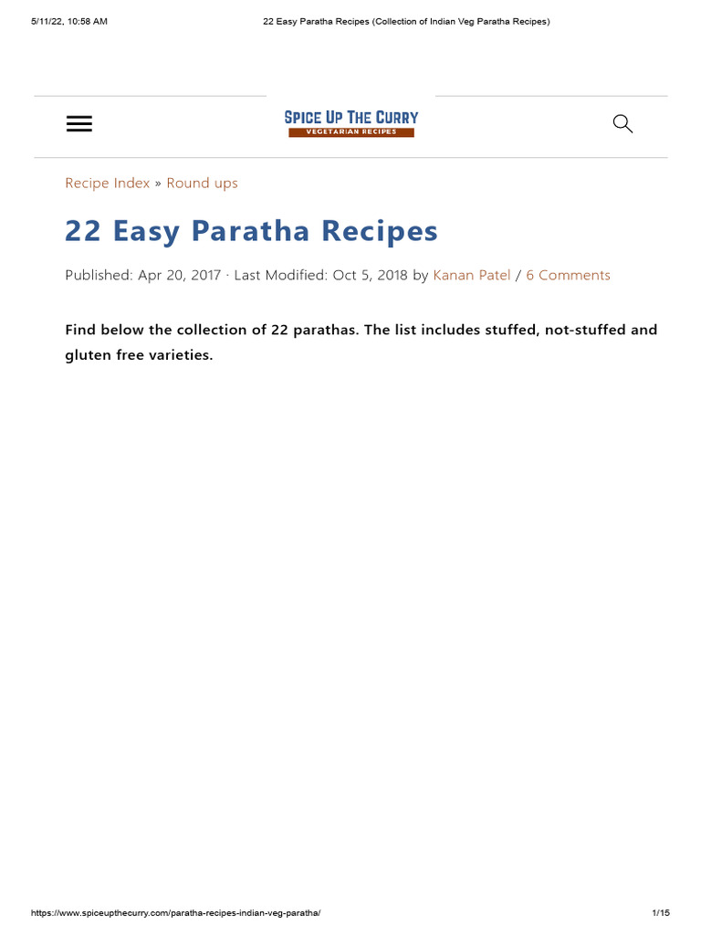 22 Easy Paratha Recipes (Collection of Indian Veg Paratha Recipes) | PDF