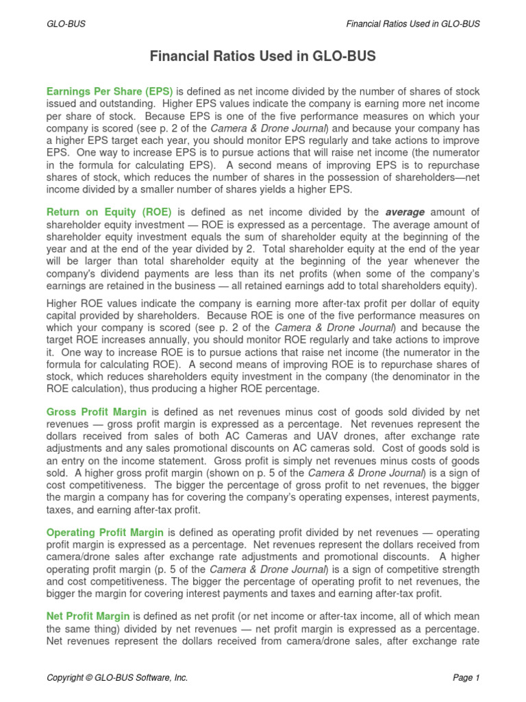 Financial Ratios Used in GLO-BUS: Earnings Per Share (EPS) | PDF
